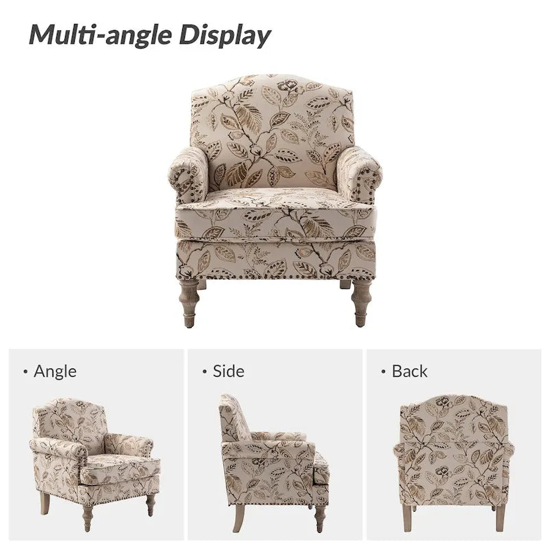 Fauteuil rembourré clouté de ferme avec dossier à bosse, lot de 2 (oiseau/bleu marine/gris/gingen/cachemire/floral/fougère)