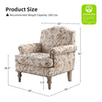 Fauteuil rembourré clouté de ferme avec dossier à bosse, lot de 2 (oiseau/bleu marine/gris/gingen/cachemire/floral/fougère)
