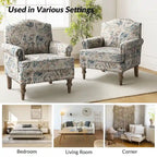 Fauteuil rembourré clouté de ferme avec dossier à bosse, lot de 2 (oiseau/bleu marine/gris/gingen/cachemire/floral/fougère)