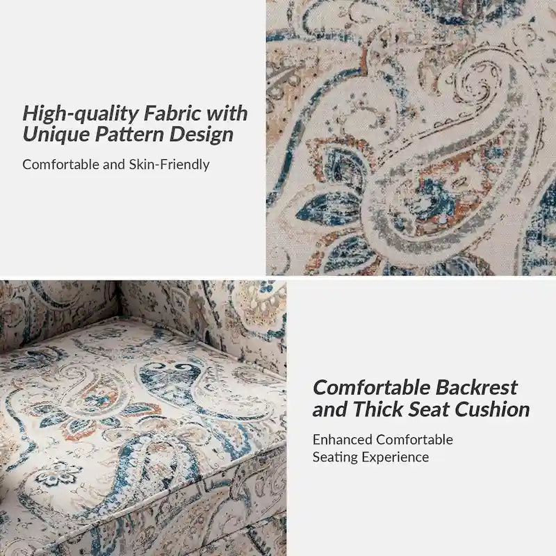 Fauteuil rembourré clouté de ferme avec dossier à bosse, lot de 2 (oiseau/bleu marine/gris/gingen/cachemire/floral/fougère)