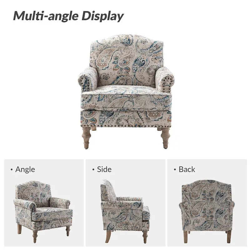 Fauteuil rembourré clouté de ferme avec dossier à bosse, lot de 2 (oiseau/bleu marine/gris/gingen/cachemire/floral/fougère)