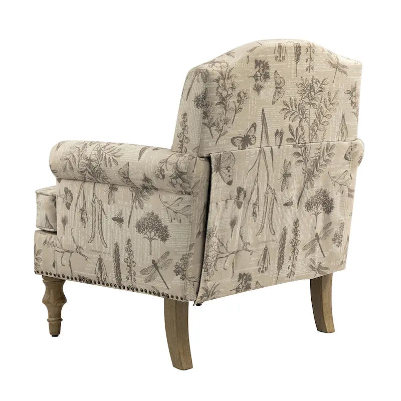 Fauteuil rembourré clouté de ferme avec dossier à bosse, lot de 2 (oiseau/bleu marine/gris/gingen/cachemire/floral/fougère)