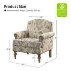 Fauteuil rembourré clouté de ferme avec dossier à bosse, lot de 2 (oiseau/bleu marine/gris/gingen/cachemire/floral/fougère)