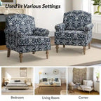 Fauteuil rembourré clouté de ferme avec dossier à bosse, lot de 2 (oiseau/bleu marine/gris/gingen/cachemire/floral/fougère)