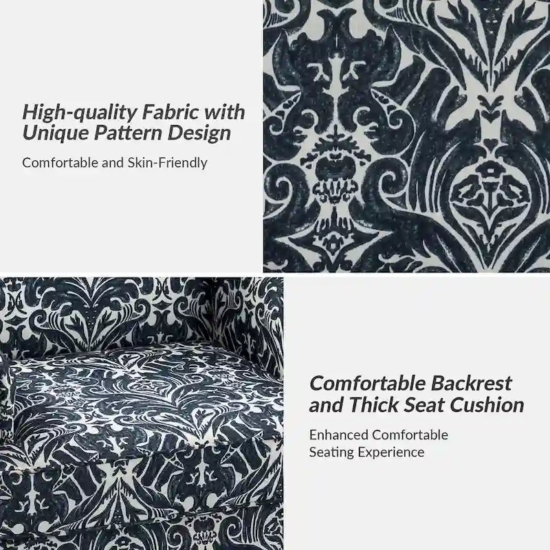 Fauteuil rembourré clouté de ferme avec dossier à bosse, lot de 2 (oiseau/bleu marine/gris/gingen/cachemire/floral/fougère)
