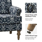 Fauteuil rembourré clouté de ferme avec dossier à bosse, lot de 2 (oiseau/bleu marine/gris/gingen/cachemire/floral/fougère)