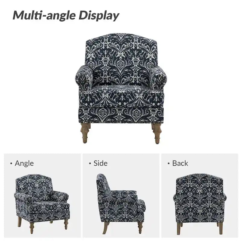 Fauteuil rembourré clouté de ferme avec dossier à bosse, lot de 2 (oiseau/bleu marine/gris/gingen/cachemire/floral/fougère)