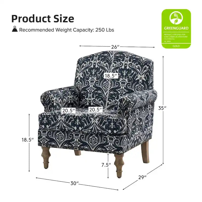 Fauteuil rembourré clouté de ferme avec dossier à bosse, lot de 2 (oiseau/bleu marine/gris/gingen/cachemire/floral/fougère)