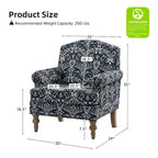 Fauteuil rembourré clouté de ferme avec dossier à bosse, lot de 2 (oiseau/bleu marine/gris/gingen/cachemire/floral/fougère)