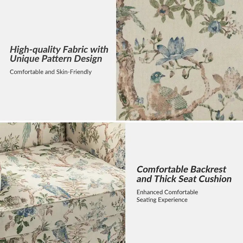 Fauteuil rembourré clouté de ferme avec dossier à bosse, lot de 2 (oiseau/bleu marine/gris/gingen/cachemire/floral/fougère)