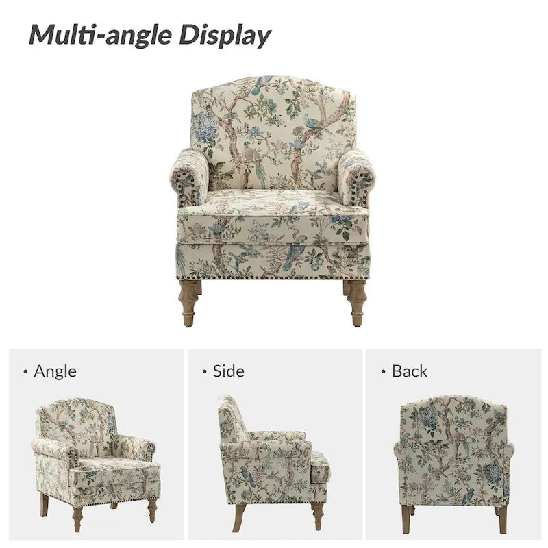 Fauteuil rembourré clouté de ferme avec dossier à bosse, lot de 2 (oiseau/bleu marine/gris/gingen/cachemire/floral/fougère)