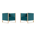 Fauteuil d'appoint en velours sarcelle/noir, piètement en or rose, style moderne du milieu du siècle, lot de 2
