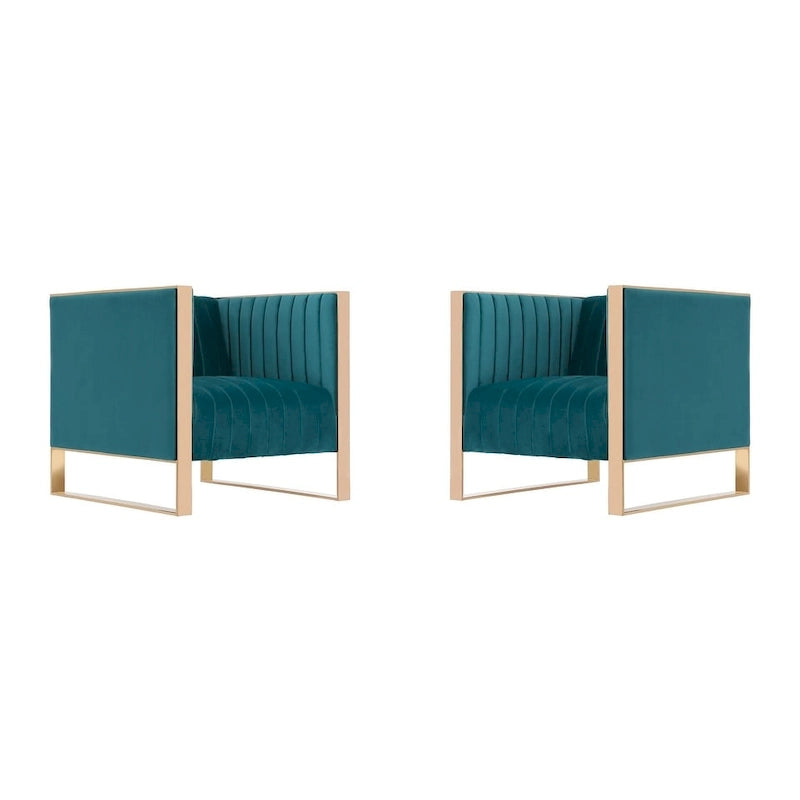 Fauteuil d'appoint en velours sarcelle/noir, piètement en or rose, style moderne du milieu du siècle, lot de 2