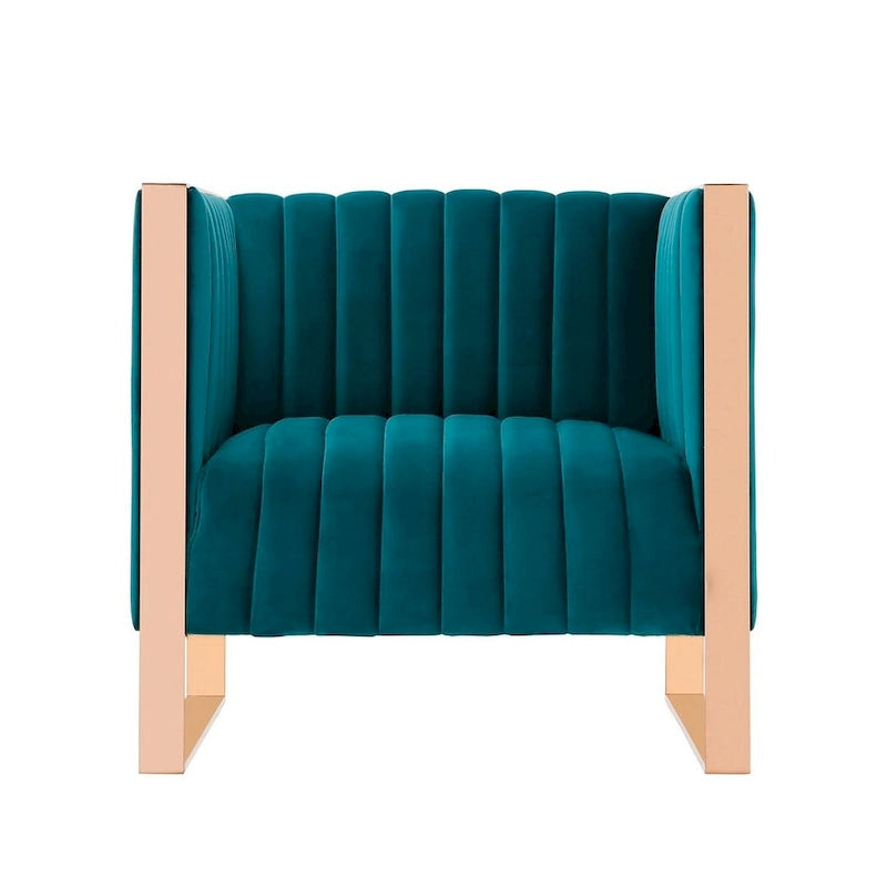 Fauteuil d'appoint en velours sarcelle/noir, piètement en or rose, style moderne du milieu du siècle, lot de 2