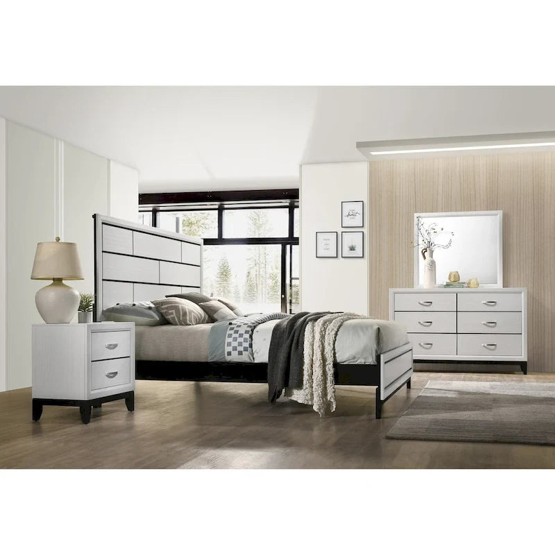 Ensemble de chambre 5 pièces blanc et noir, grand lit/très grand lit, 1-2 places