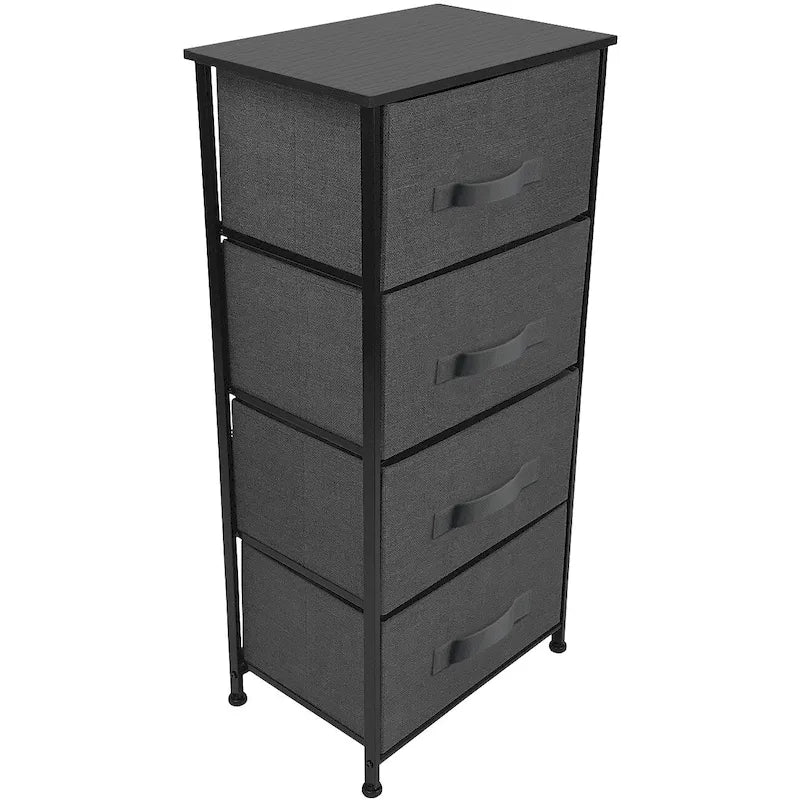 Commode de rangement en tissu à 4 tiroirs, Noir/Blanc, Assemblage par 1 personne