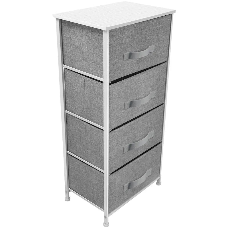 Commode de rangement en tissu à 4 tiroirs, Noir/Blanc, Assemblage par 1 personne