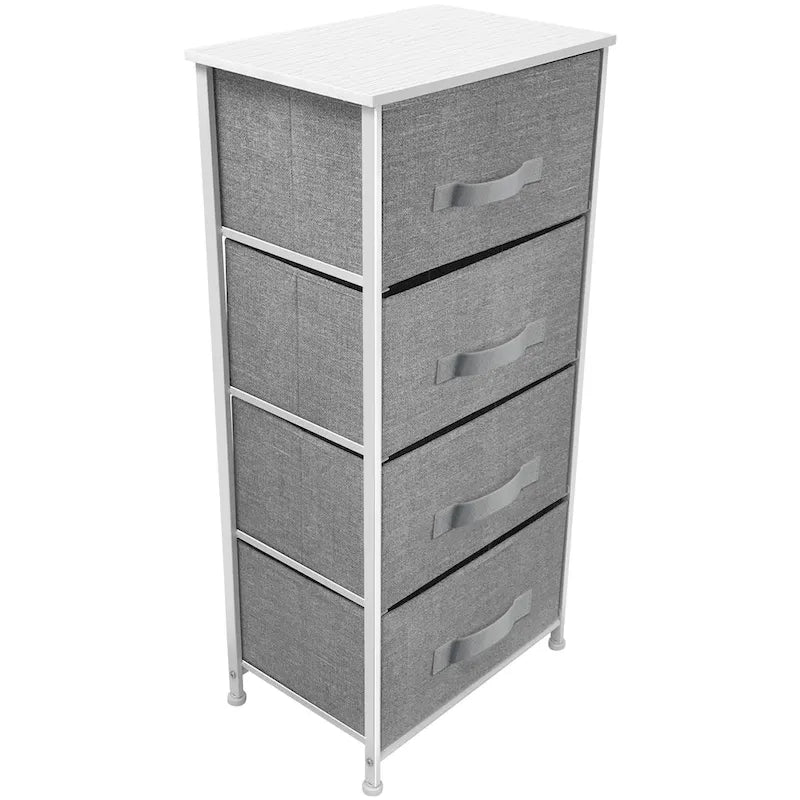 Commode de rangement en tissu à 4 tiroirs, Noir/Blanc, Assemblage par 1 personne