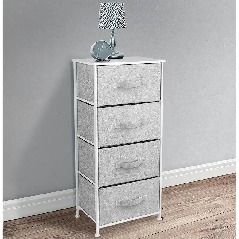 Commode de rangement en tissu à 4 tiroirs, Noir/Blanc, Assemblage par 1 personne