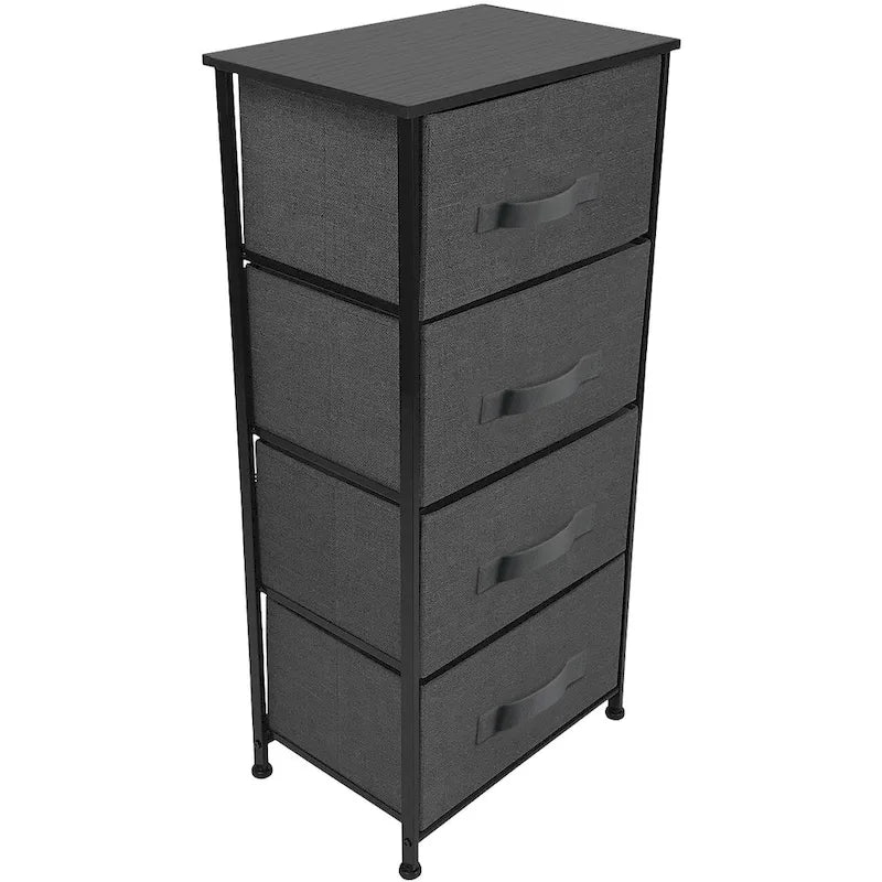 Commode de rangement en tissu à 4 tiroirs, Noir/Blanc, Assemblage par 1 personne