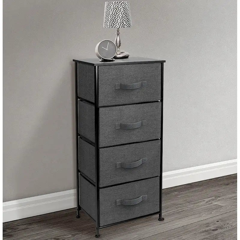 Commode de rangement en tissu à 4 tiroirs, Noir/Blanc, Assemblage par 1 personne