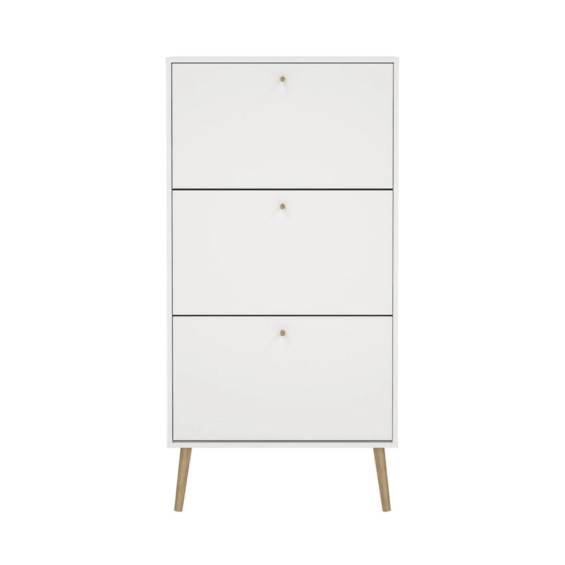 Blanc / Gris mat, Meuble à chaussures 3 portes, Montage 2 personnes