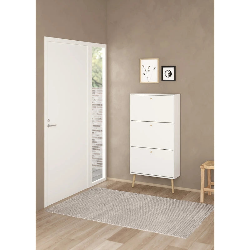 Blanc / Gris mat, Meuble à chaussures 3 portes, Montage 2 personnes