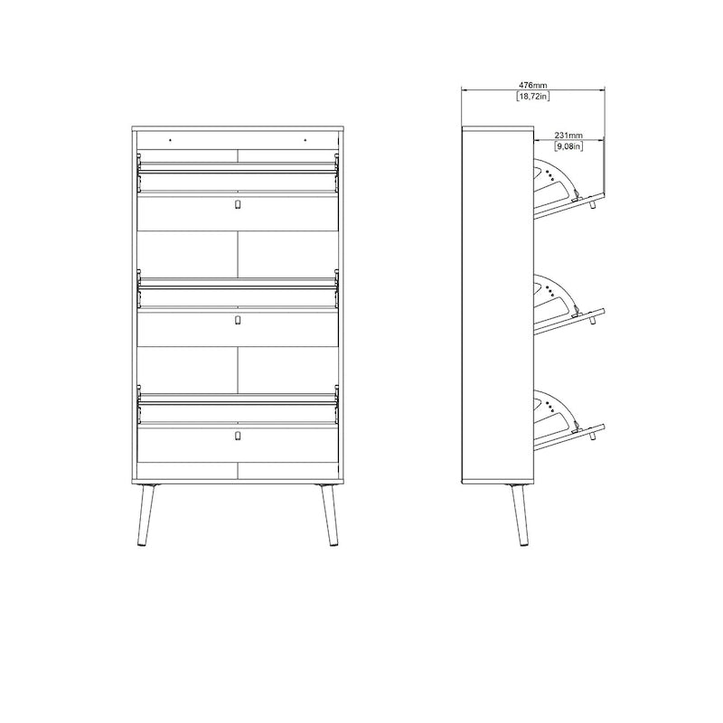 Blanc / Gris mat, Meuble à chaussures 3 portes, Montage 2 personnes
