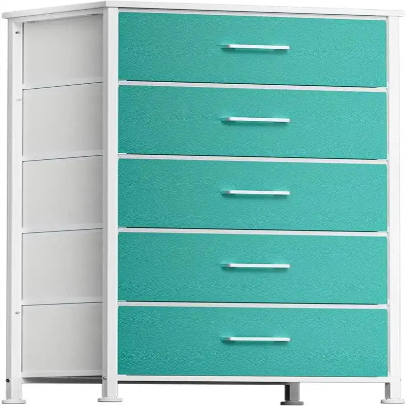 Blanc / Noir élégant / Bleu aqua / Impression grain de bois anthracite – Tour de rangement 5 tiroirs, usage unique