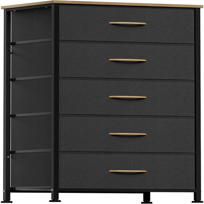Blanc / Noir élégant / Bleu aqua / Impression grain de bois anthracite – Tour de rangement 5 tiroirs, usage unique