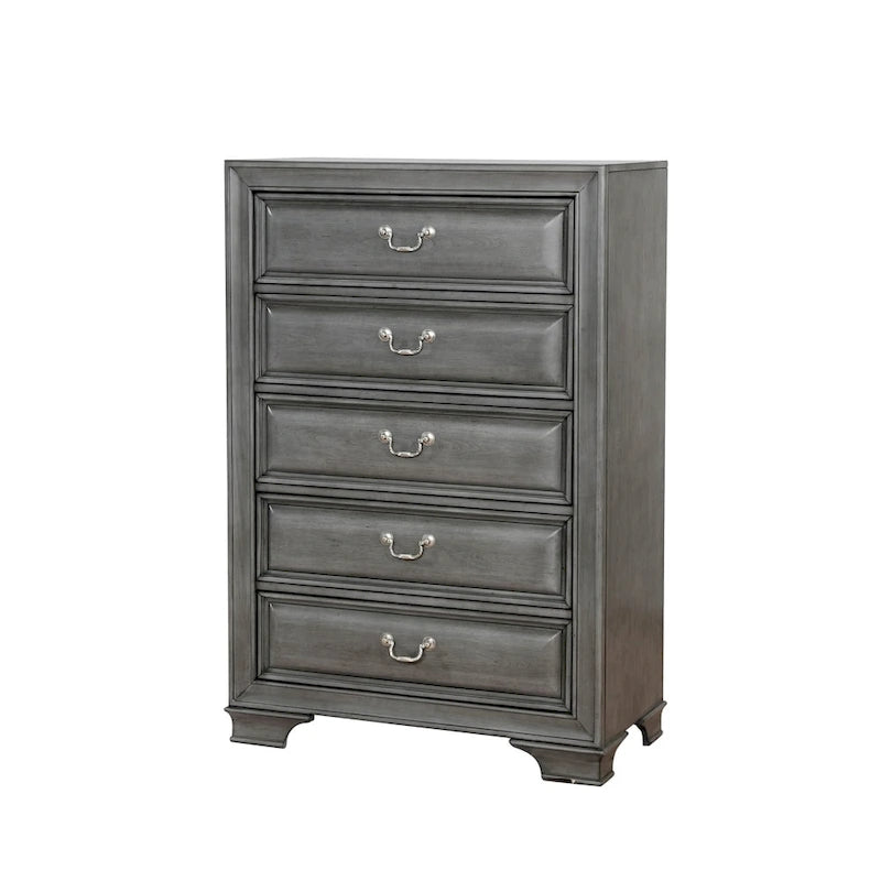 Commode 5 tiroirs marron cerise/grise traditionnelle, assemblage par 1 personne