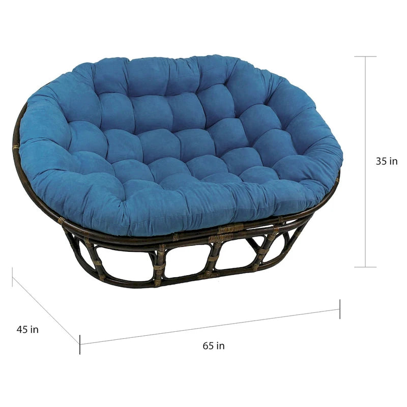 Chaise double Papasan multicolore, rotin et microsuède, 2 places