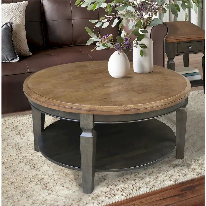 Table basse ronde, multicolore, style 2 places, bois massif