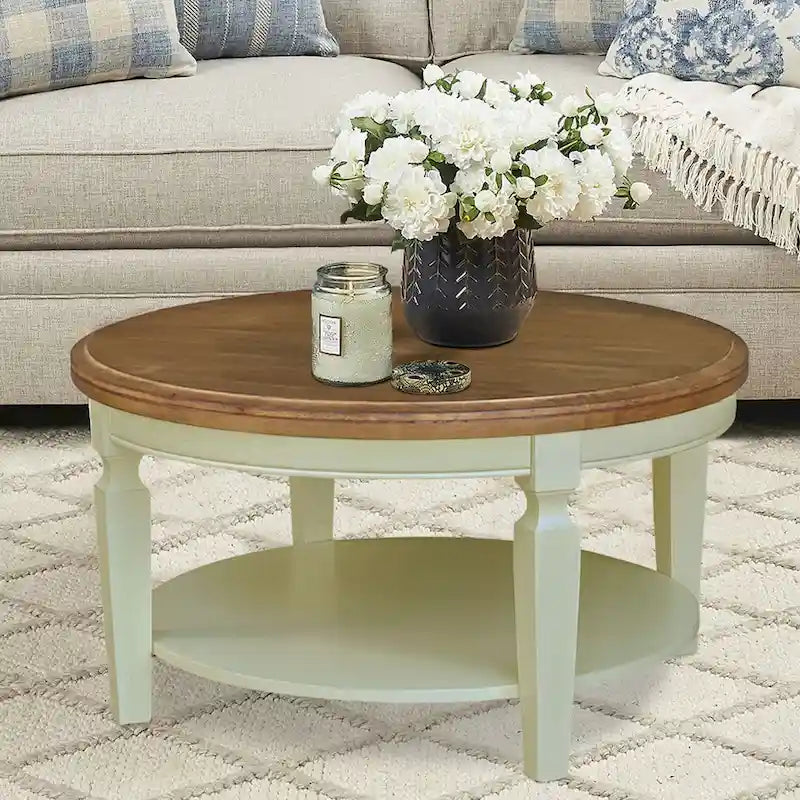Table basse ronde, multicolore, style 2 places, bois massif