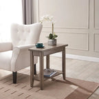 Table d'appoint compensée avec étagère – Gris / Blanc / Noir / Marron chocolat, bois massif, convient au côté d'un canapé 1 place