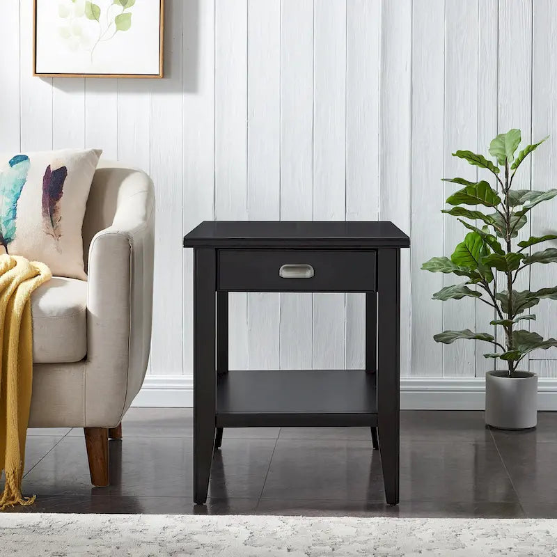Table d'appoint compensée avec étagère – Gris / Blanc / Noir / Marron chocolat, bois massif, convient au côté d'un canapé 1 place