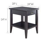 Table d'appoint compensée avec étagère – Gris / Blanc / Noir / Marron chocolat, bois massif, convient au côté d'un canapé 1 place