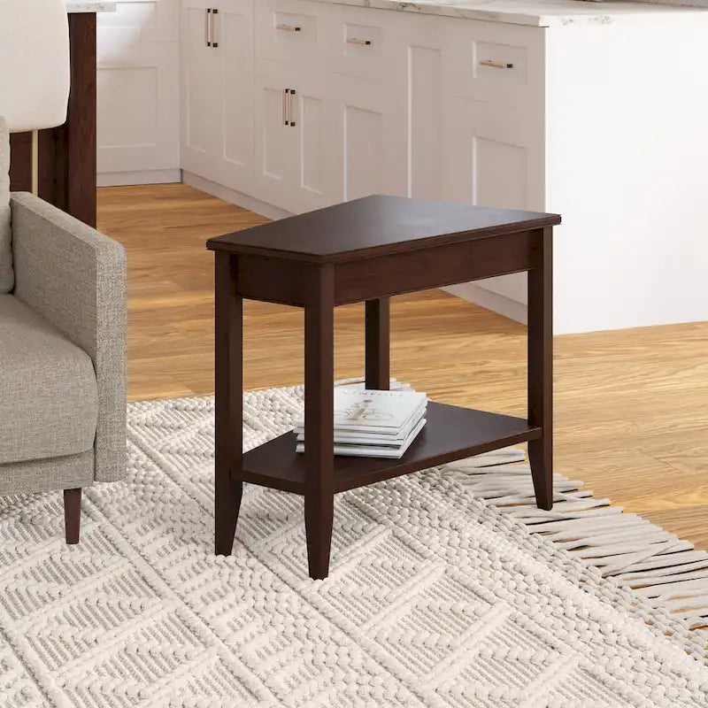 Table d'appoint compensée avec étagère – Gris / Blanc / Noir / Marron chocolat, bois massif, convient au côté d'un canapé 1 place