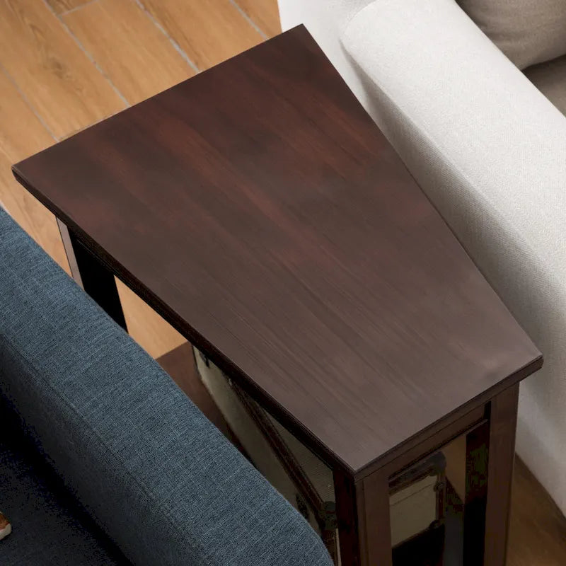 Table d'appoint compensée avec étagère – Gris / Blanc / Noir / Marron chocolat, bois massif, convient au côté d'un canapé 1 place