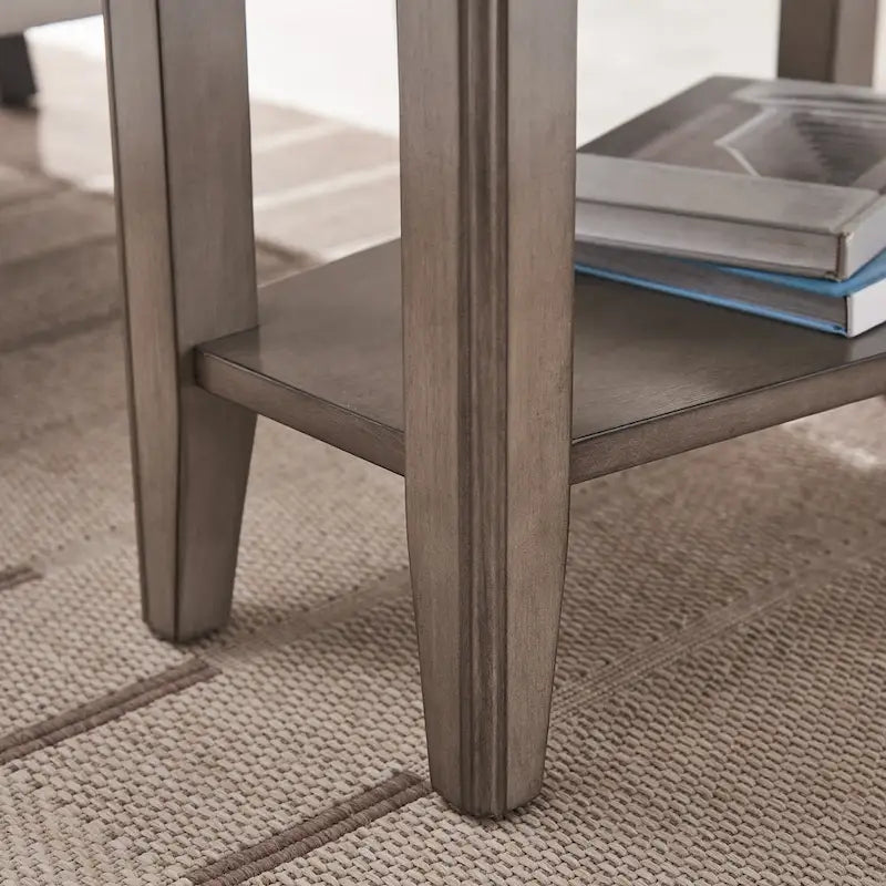 Table d'appoint compensée avec étagère – Gris / Blanc / Noir / Marron chocolat, bois massif, convient au côté d'un canapé 1 place