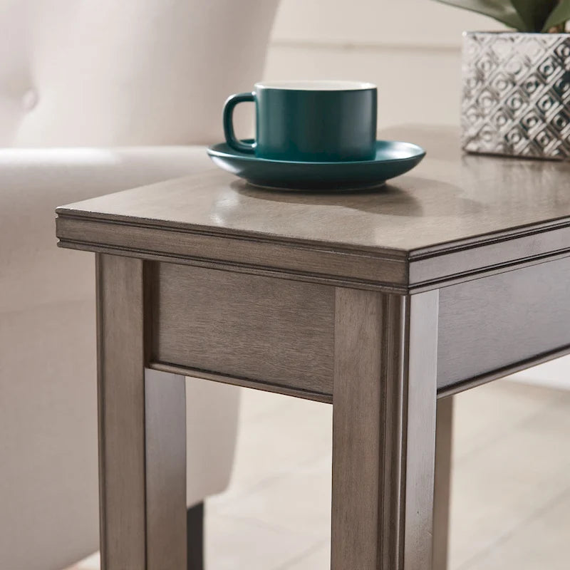 Table d'appoint compensée avec étagère – Gris / Blanc / Noir / Marron chocolat, bois massif, convient au côté d'un canapé 1 place