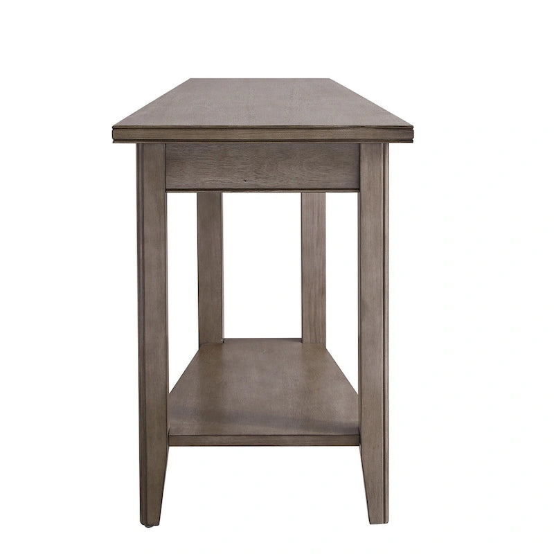Table d'appoint compensée avec étagère – Gris / Blanc / Noir / Marron chocolat, bois massif, convient au côté d'un canapé 1 place