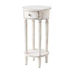 Table d'appoint ronde blanche aspect vieilli avec tiroir et étagère