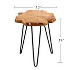 Table basse en bois naturel à bords bruts, 4 panneaux, 1 personne, pieds épingles