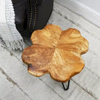 Table basse en bois naturel à bords bruts, 4 panneaux, 1 personne, pieds épingles