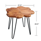 Table basse en bois naturel à bords bruts, 4 panneaux, 1 personne, pieds épingles