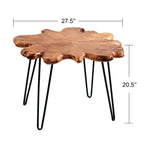 Table basse en bois naturel à bords bruts, 4 panneaux, 1 personne, pieds épingles