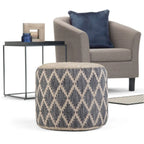 Pouf rond en jute tressé gris / corail / bleu – Siège unique