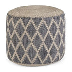 Pouf rond en jute tressé gris / corail / bleu – Siège unique