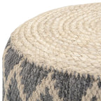 Pouf rond en jute tressé gris / corail / bleu – Siège unique